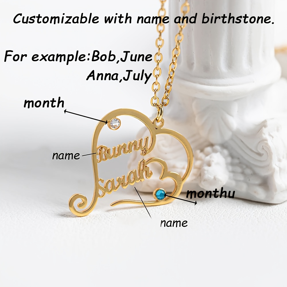 Customized Double Name Necklace with Birthstones